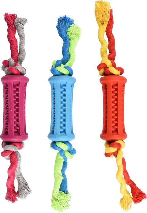 Dual-Texture Cotton Rope & Rubber Chew Toy