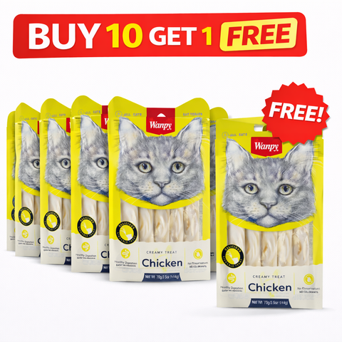 Buy 10 Get 1 Free – Wanpy Creamy Cat Treat Chicken 70g
