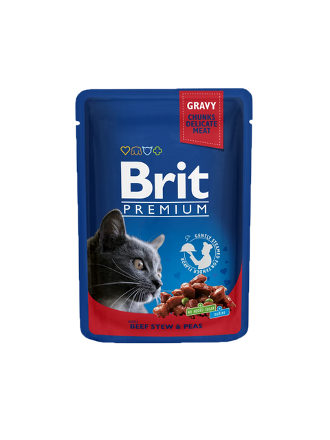 Brit Cat Pouches with Beef Stew & Peas 100g