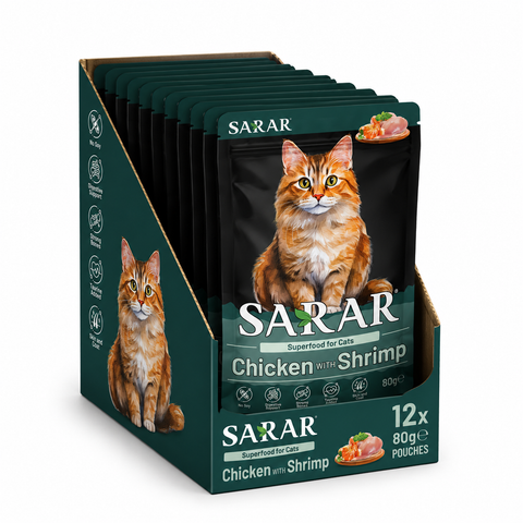 Sarar Wet Cat Food Pouch  Chicken with Shrimp 80G 12 PCS Box