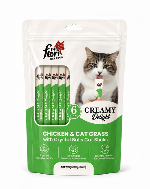Flori Pet Creamy Cat Treat –  Chicken And Cat Grass - 90g