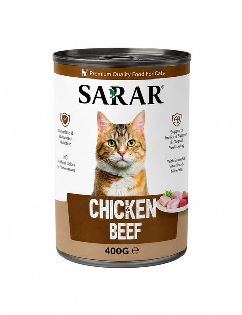 Sarar Adult Wet Cat Food Tin – Chicken & Beef 400g