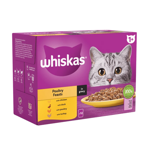 Whiskas Poultry Feasts In Gravy Adult Wet Cat Food Pouches - Pack Of (12x85G)