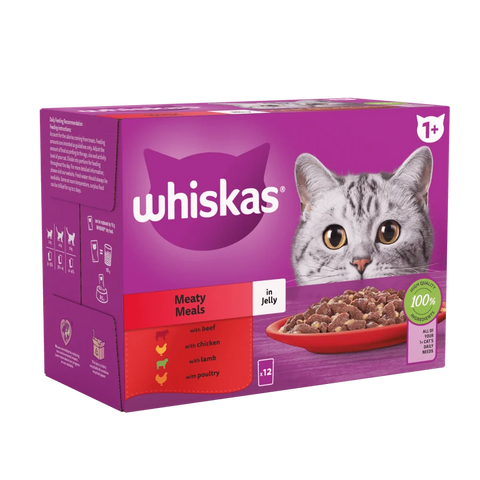 Whiskas Meaty Meals In Jelly Adult Wet Cat Food Pouches - Pack Of (12x85G)